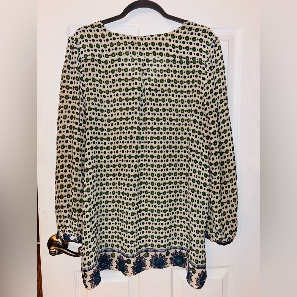 Soft Surroundings Green and Blue Sheer V Neck Floral Tunic Blouse - Picture 5 of 5